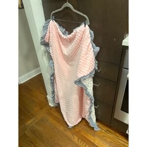 Sweethoney pink minky dot baby blanket with a ruffled edge